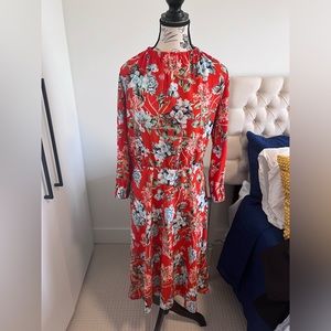 Midi Red Floral Dress